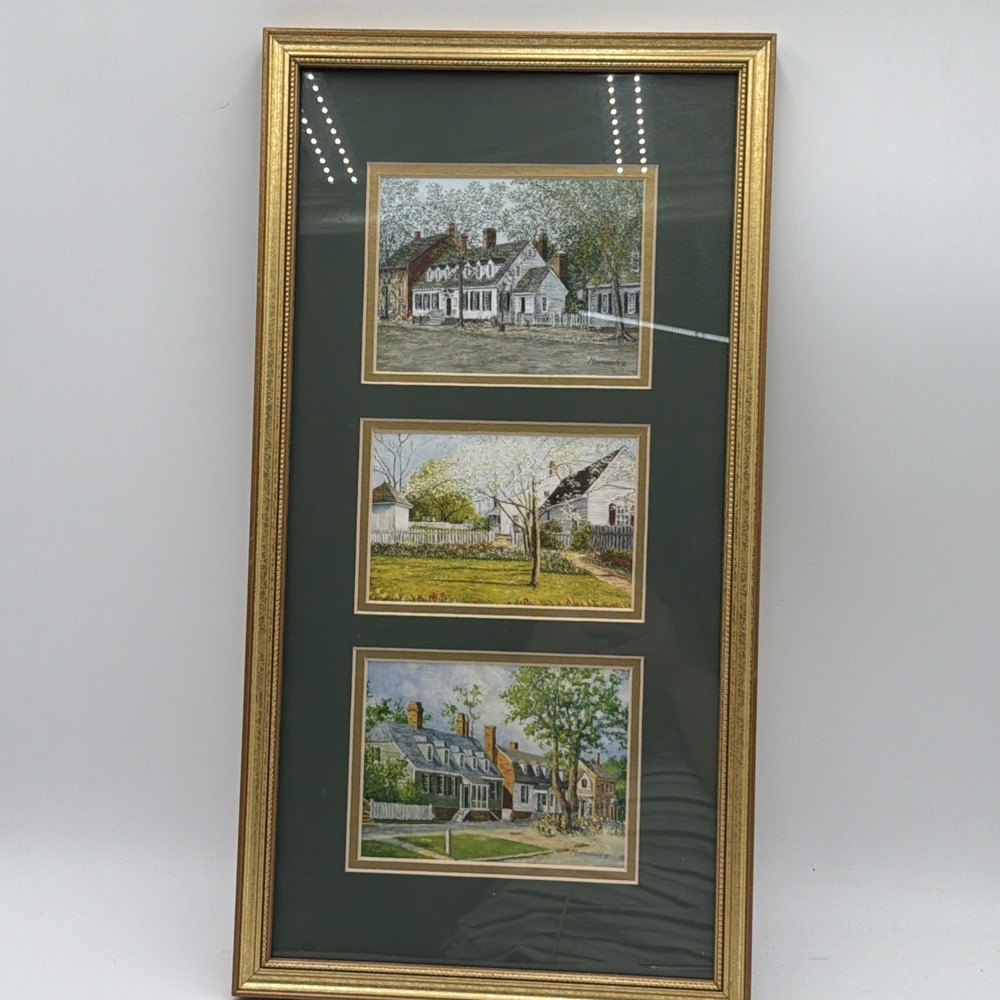 Colonial Williamsburg Houses Set Of 3 Framed & Matted 21" X 11.5" Monthrana
